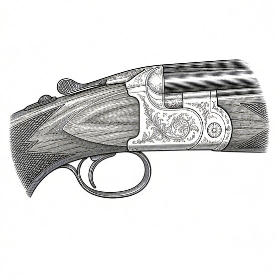 Drawing of the action of an over-and-under shotgun.